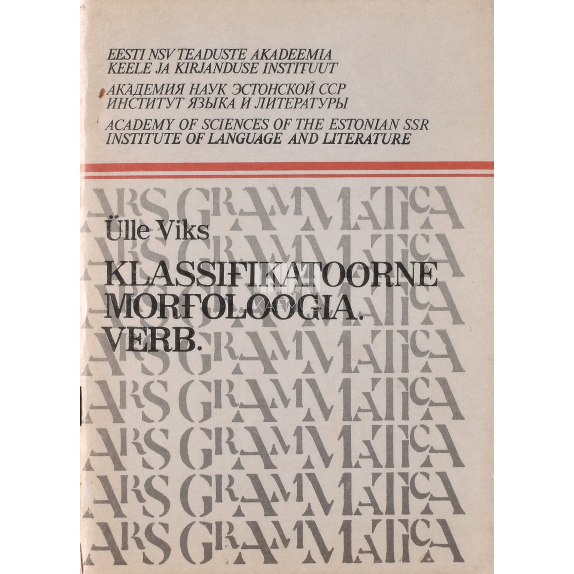 Ülle Viks. Klassifikatoorne morfoloogia. Verb